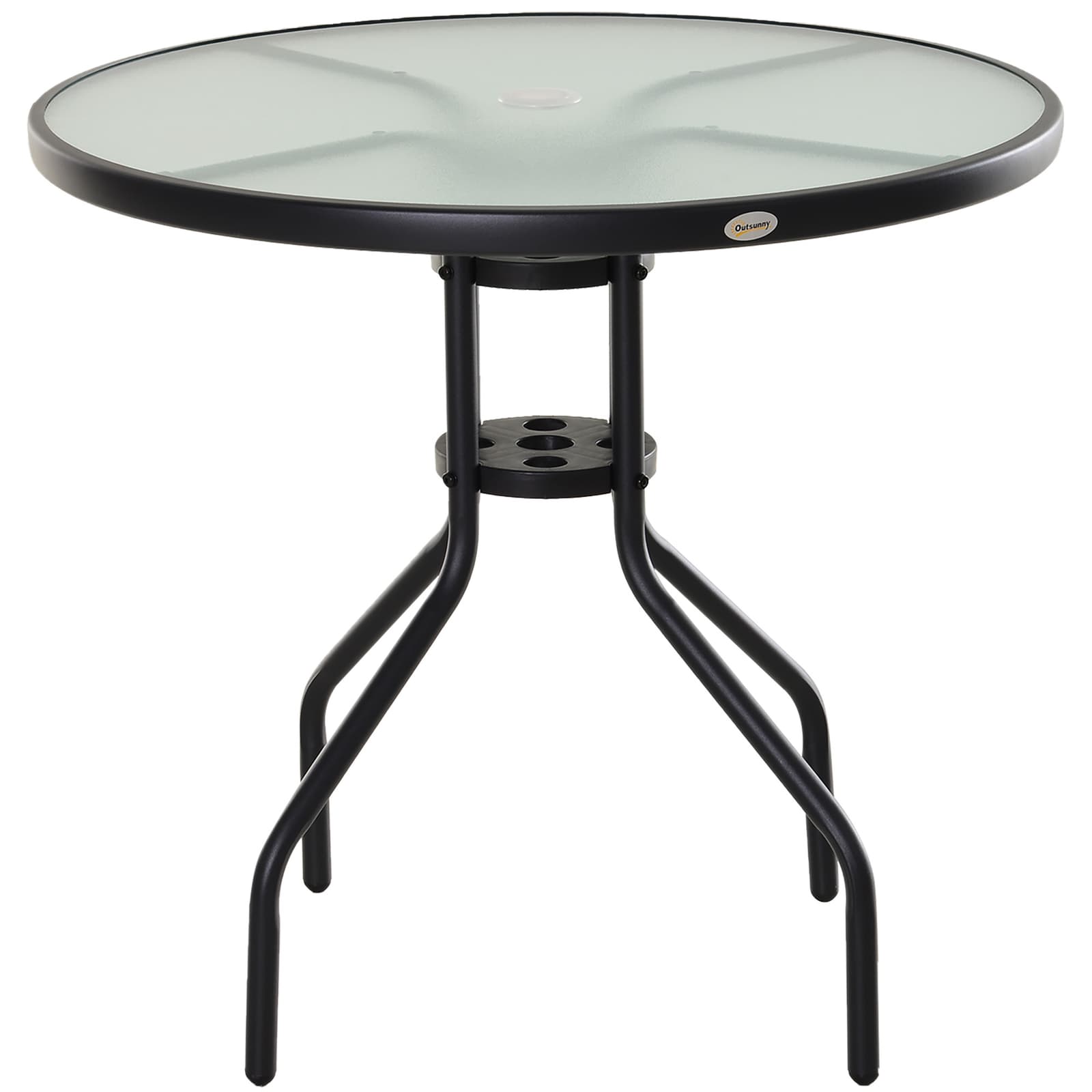 Outsunny Tavolo da Giardino Rotondo con Piano in Vetro Temperato e Struttura in Metallo, Ø80 x H72 cm, Colore Nero, Mode