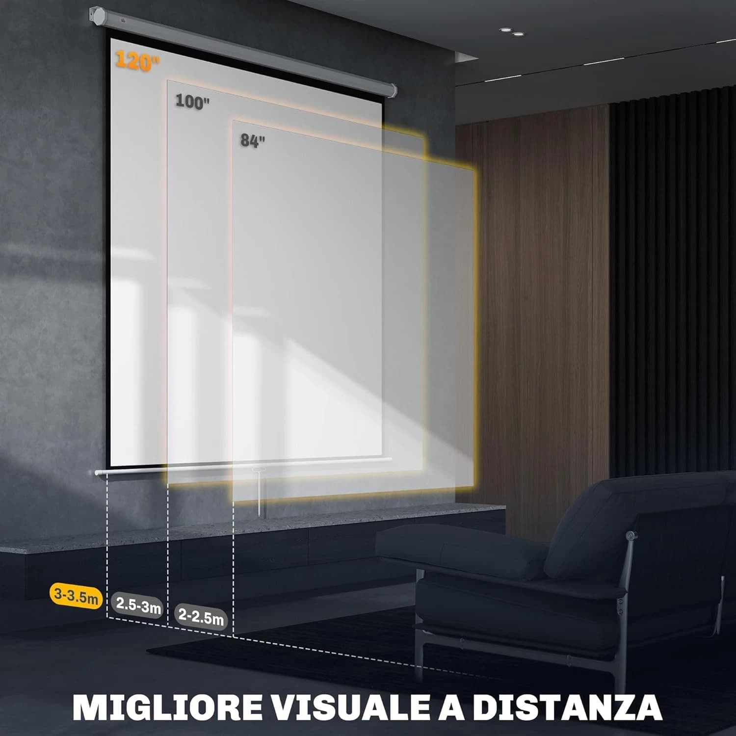 HOMCOM Schermo per Proiettore 120 Pollici Formato 1:1, Telo Proiettore Avvolgibile con Angolo di 160° e Montaggio a Soff