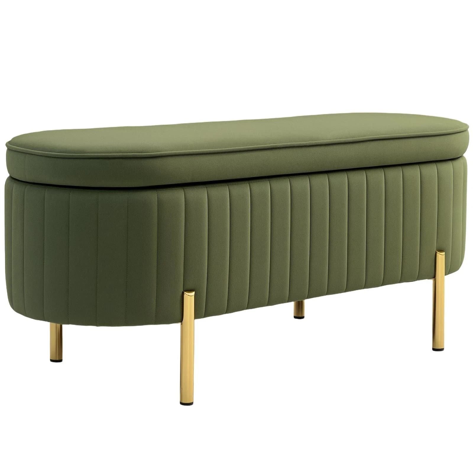 HOMCOM 831-930V00DG Panca Contenitore Ovale Verde Scuro da 72 L, Rivestimento Effetto Velluto Trapuntato a Canali, Coper