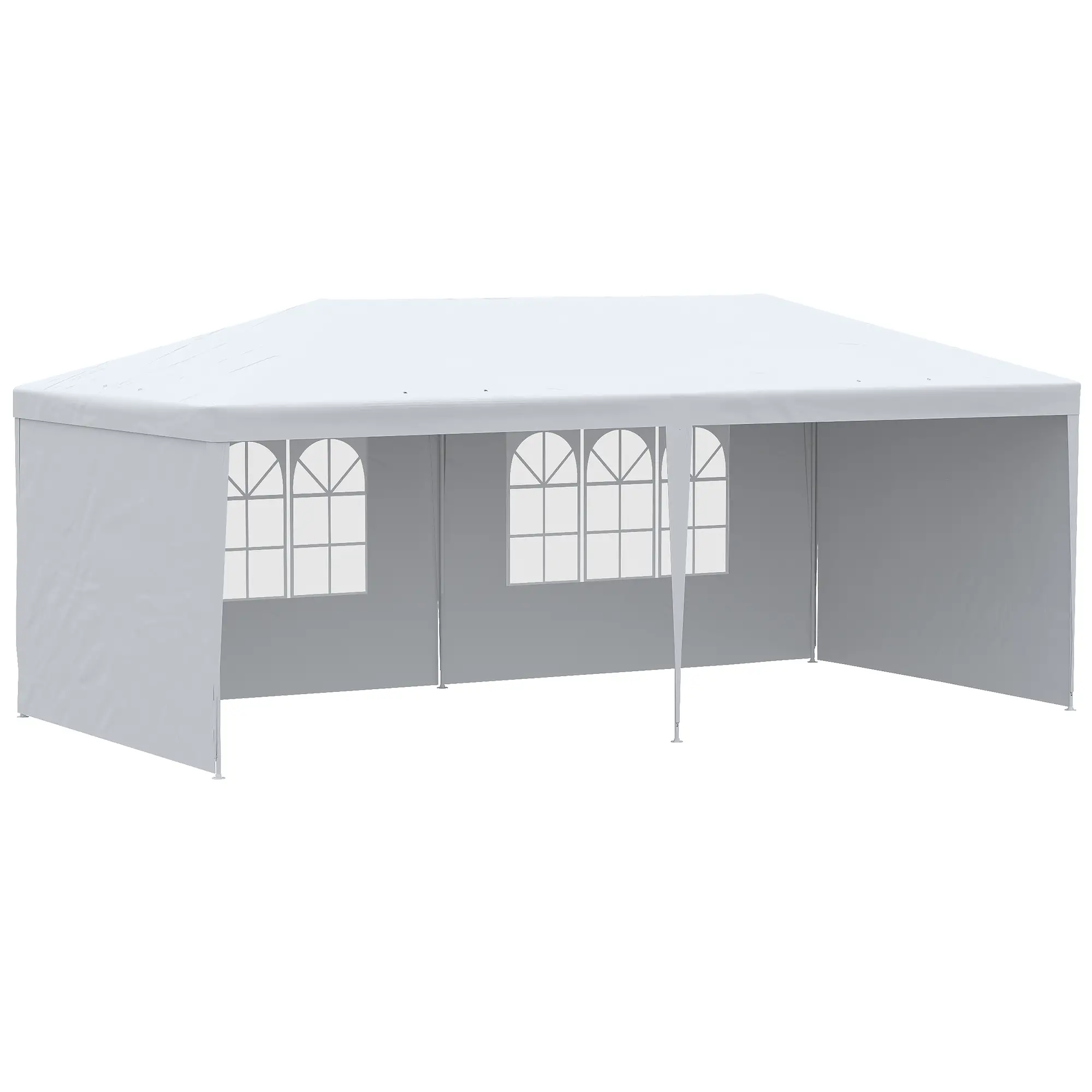 Outsunny 840-062V01WT Tendone da Giardino 5,85 × 2,95 × 2,55 m Bianco, Struttura in Acciaio e Copertura PE, 4 Pareti Lat