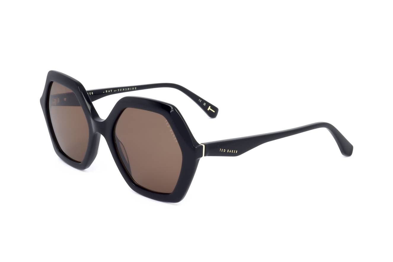 Ted Baker TB1736 001 Occhiali da Sole Donna, Montatura Completa Nero Lucido, Lenti Marroni, Calibro 52 mm, Ponte 19 mm,