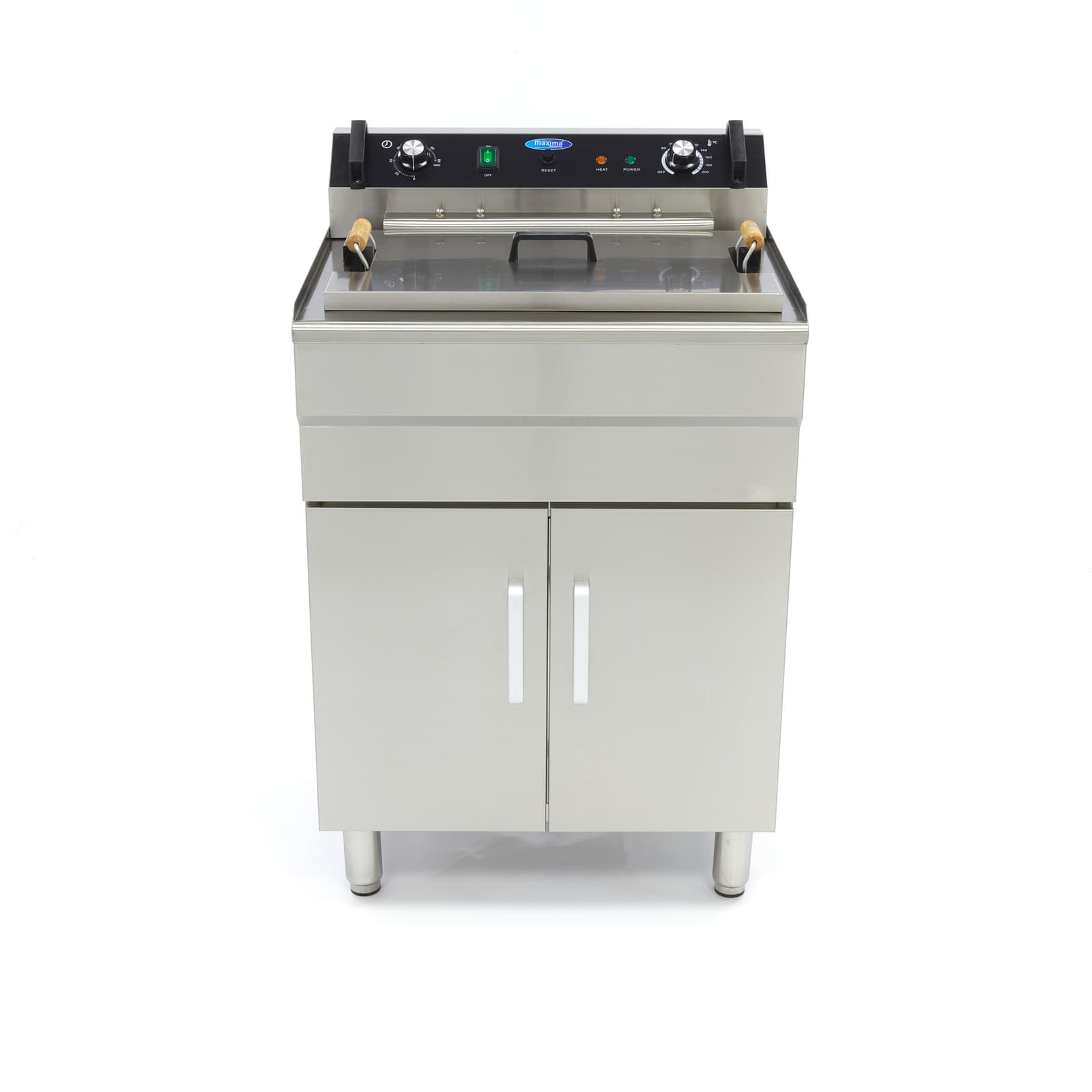 Maxima 09365233 Friggitrice Professionale Elettrica 35 Litri in Acciaio Inox, 1 Cestello, 6000 W, 400 V, Termostato 50-2
