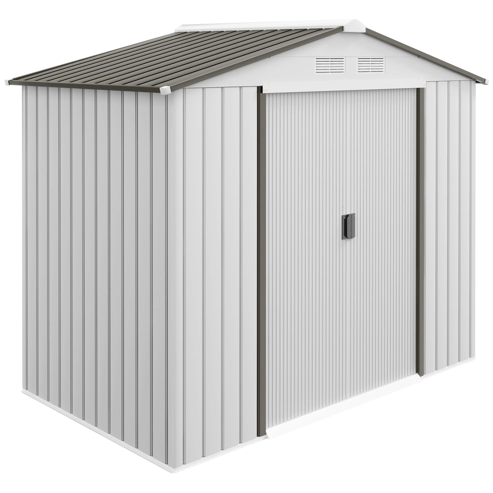 Outsunny 845-030WT Casetta Porta Utensili da Giardino in Acciaio Bianco Argentato 213 x 130 x 185 cm, Doppie Porte Scorr