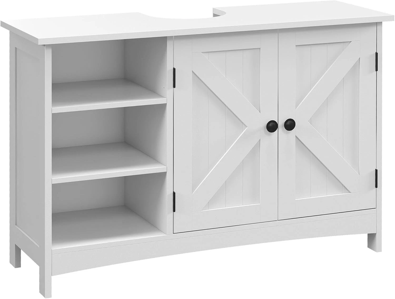 kleankin Mobile Sottolavabo a Terra 834-651V00WT, Armadietto Bagno in MDF Bianco con 2 Ante, 3 Ripiani Aperti Regolabili