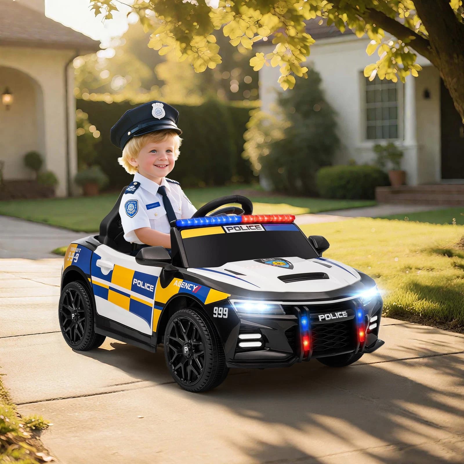 AIYAPLAY 370-402V90MX Auto Elettrica della Polizia per Bambini 3-5 Anni, Batteria 12 V 4,5 Ah, 2 Motori da 25 W, Telecom