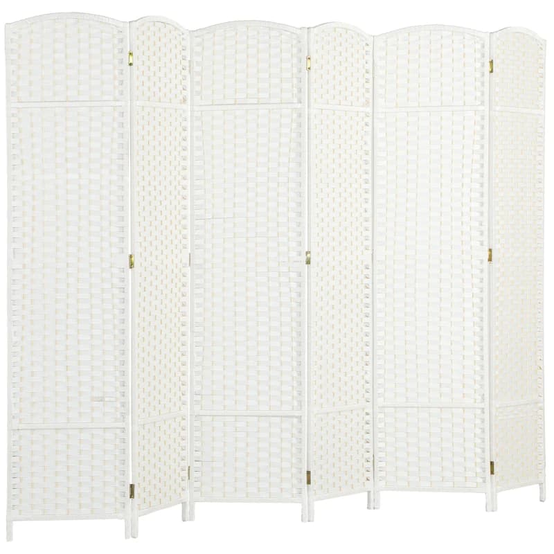 HOMCOM Paravento Divisorio da Interni Pieghevole a 6 Ante Intrecciato, 240x170 cm, Bianco