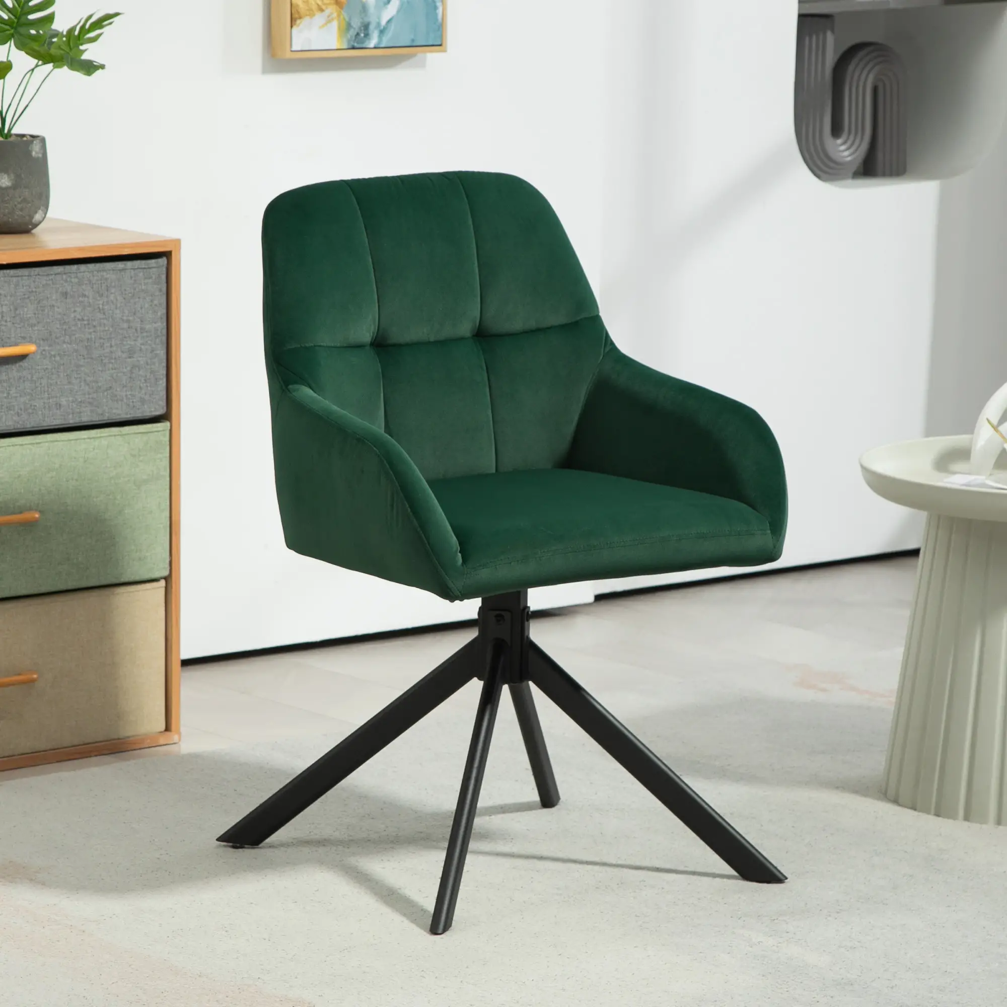 HOMCOM Poltroncina in Velluto Moderna con Seduta Girevole, Braccioli e Gambe in Acciaio, Verde | Dimensioni 75.00 × 70.0