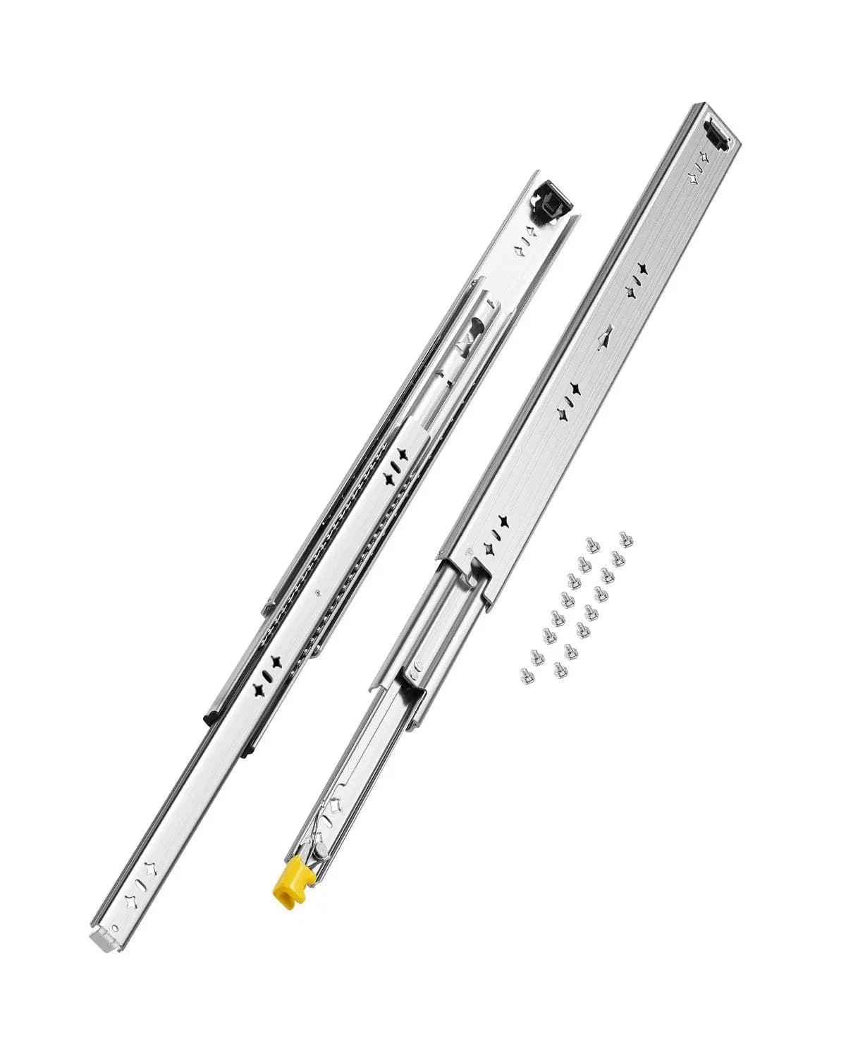 Coppia Guide per Cassetti Heavy Duty a Estrazione Totale in Acciaio Zincato, 3 Sezioni con Doppio Blocco e Cuscinetti a