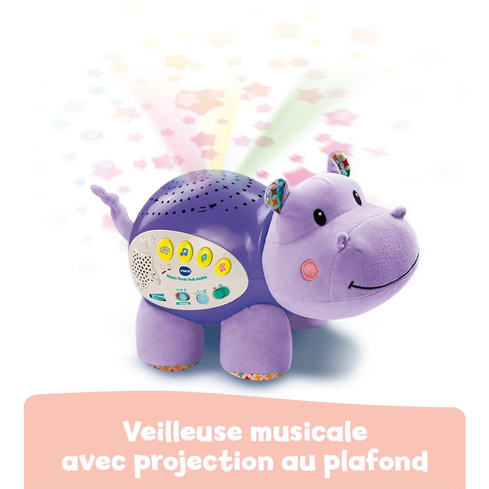 VTech Hippo Dodo Notte Stellata Luce Notturna Musicale per Neonati, Proiezione di Stelle, Sensore del Pianto e 60 Melodi