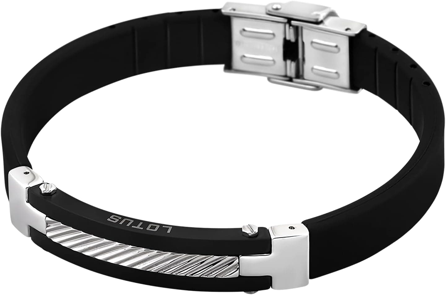 Lotus Style Men in Black LS1522-2/2 Bracciale da Uomo in Acciaio Inossidabile 316L, finitura lucida nera e argento, lung